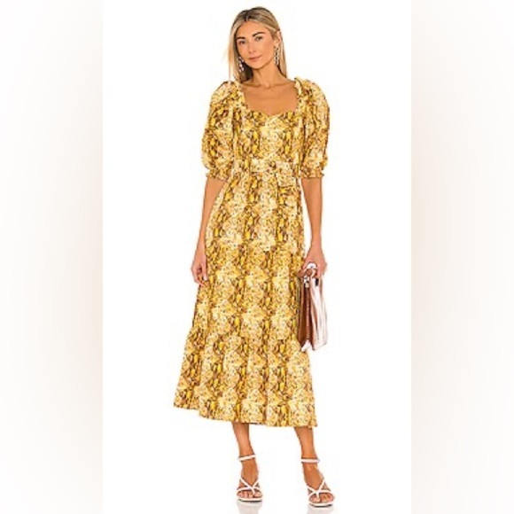 NWT FAITHFULL THE BRAND Rumi Belted Tiered Snake-Print Linen Midi Dress - Picture 1 of 5